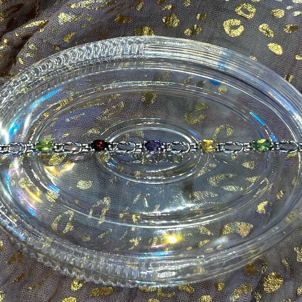 Multi Gemstone Tennis Bracelet Citrine Amethyst Peridot Garnet NWOT